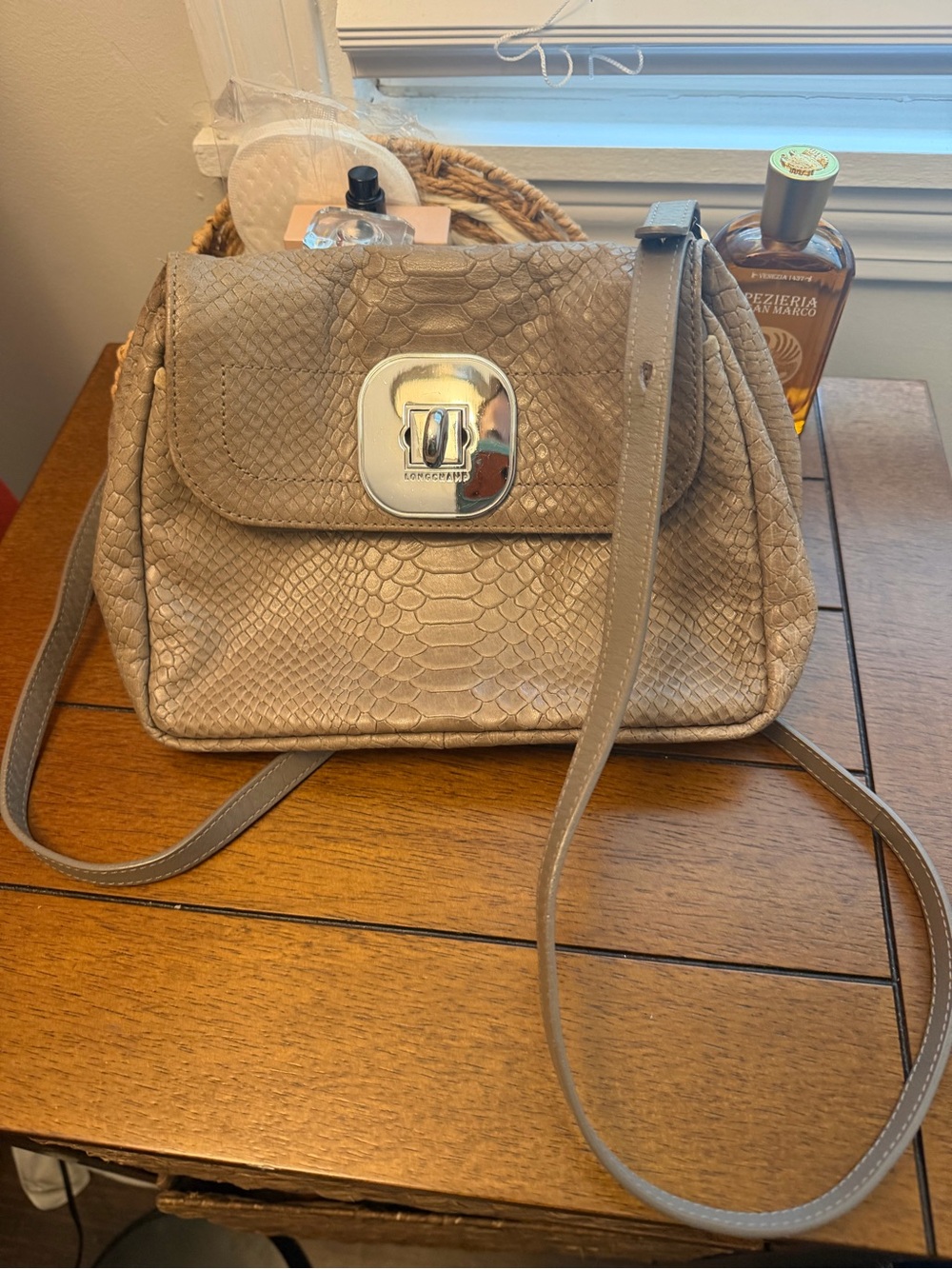 Longchamp Gatsby Snakeskin-Embossed Leather Crossbody Bag
